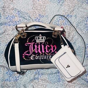 New Black Juicy Couture Purse Bowler Bag Satchel + Wallet Y2K Velour Rhinestones